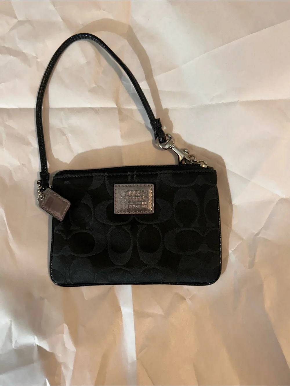 Vintage Coach Poppy Black Signature C Wristlet with Silver Hardware